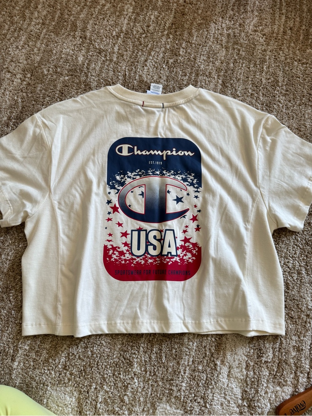 Champion USA Graphic Tee - Cream with Red & Blue cropped sold out